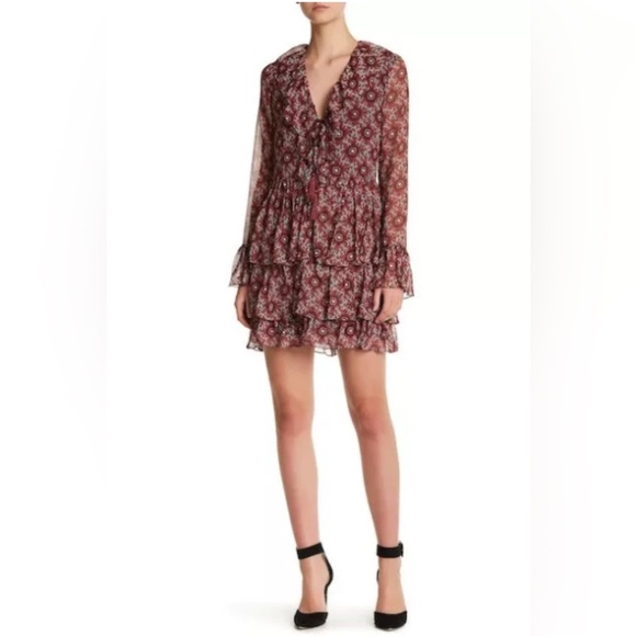 cinq a sept Jasmine Silk Floral-Print Mini Dress Red/ Multi Size - Picture 4 of 14